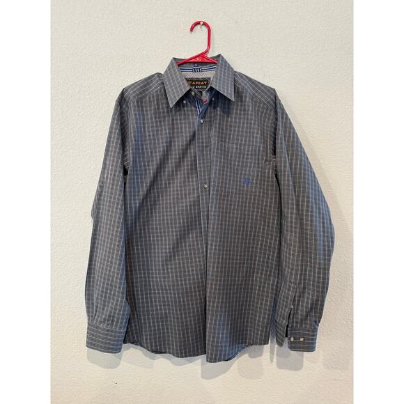 Ariat Men's Size Medium Pro Series Plaid Button Up Dress Shirt Gray - Picture 1 of 7